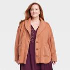 Women's Plus Size Fleece Shawl Collar Jacket - Knox Rose Brown