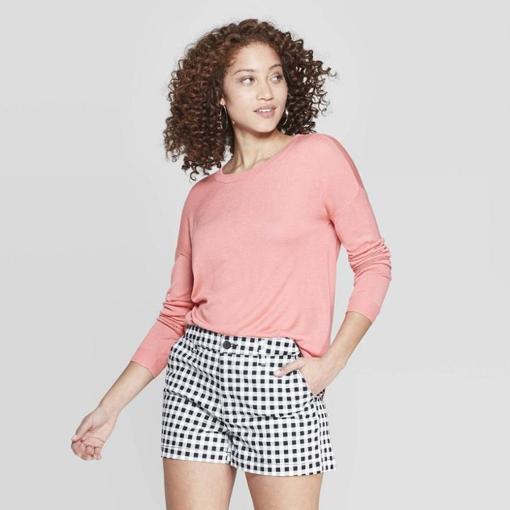 Women's Long Sleeve Crewneck Pullover Sweater - A New Day Coral Ice