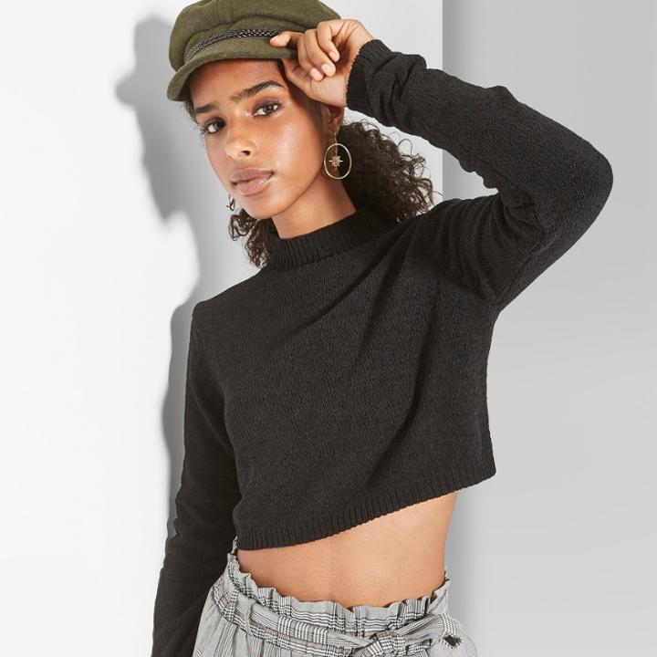 Women's Cropped Mock Neck Pullover - Wild Fable Black