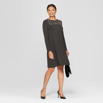 Women's Scattered Pearl Knit Swing Dress - Spenser Jeremy- Gray