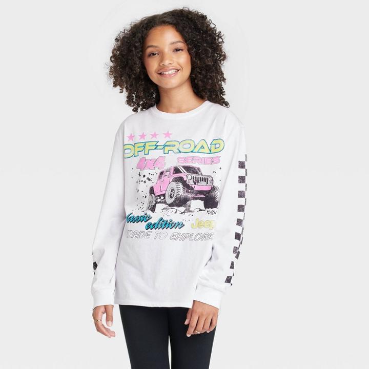 Girls' Jeep Oversized Long Sleeve Graphic T-shirt - Art Class White