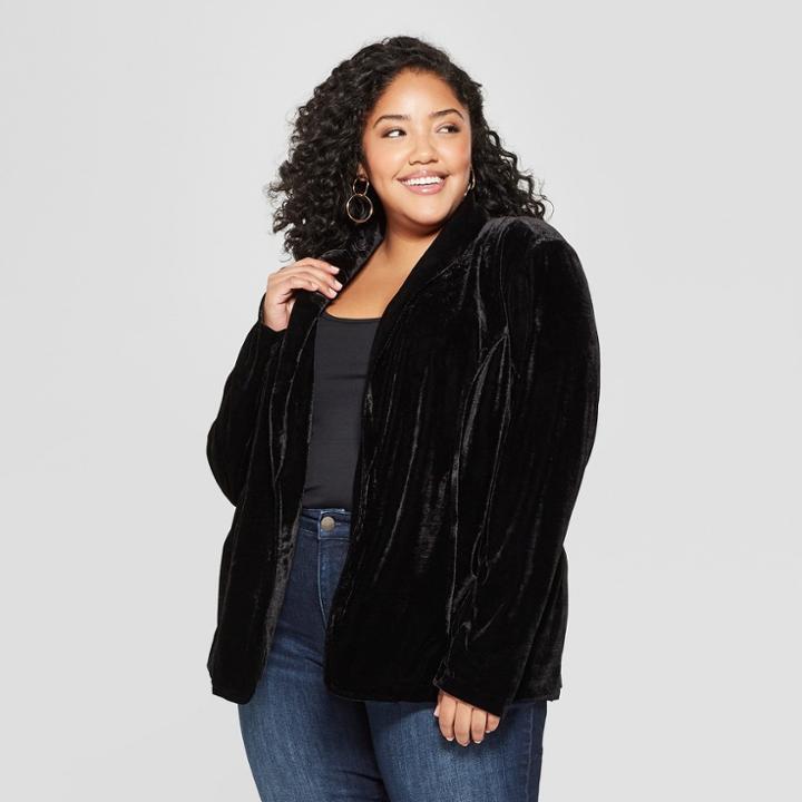 Women's Plus Size Velvet Blazer - Ava & Viv Black