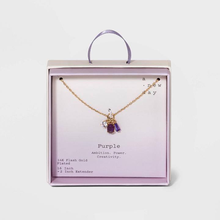 Silver Plated Cubic Zirconia Cluster Charm Pendant Necklace - A New Day Purple