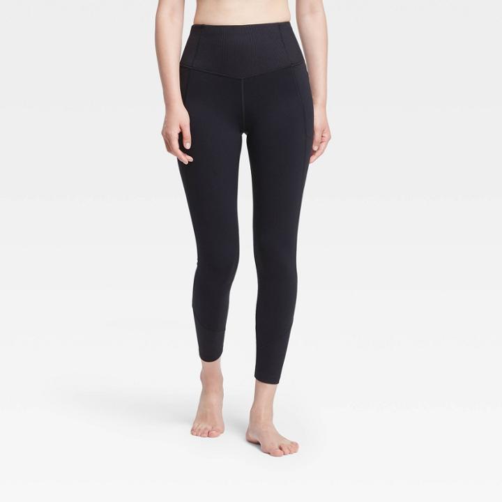 Women's Contour High-rise 7/8 Leggings With Ribbed Power Waist 25 - All In Motion Black S, Women's,