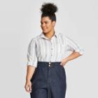 Women's Plus Size Striped Long Sleeve Relaxed Button-down Shirt - Universal Thread Blue 1x, Women's,