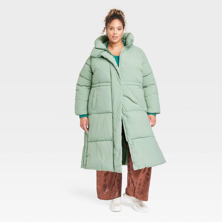 Women's Plus Size Duvet Puffer Jacket - A New Day Green