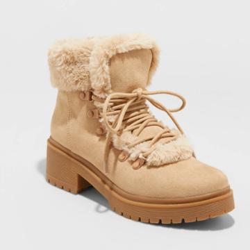 Women's Betsy Faux Fur Hiking Boots - A New Day Tan