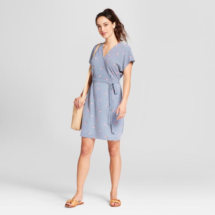 Women's Striped Floral Wrap Dress - Loramendi Blue /white