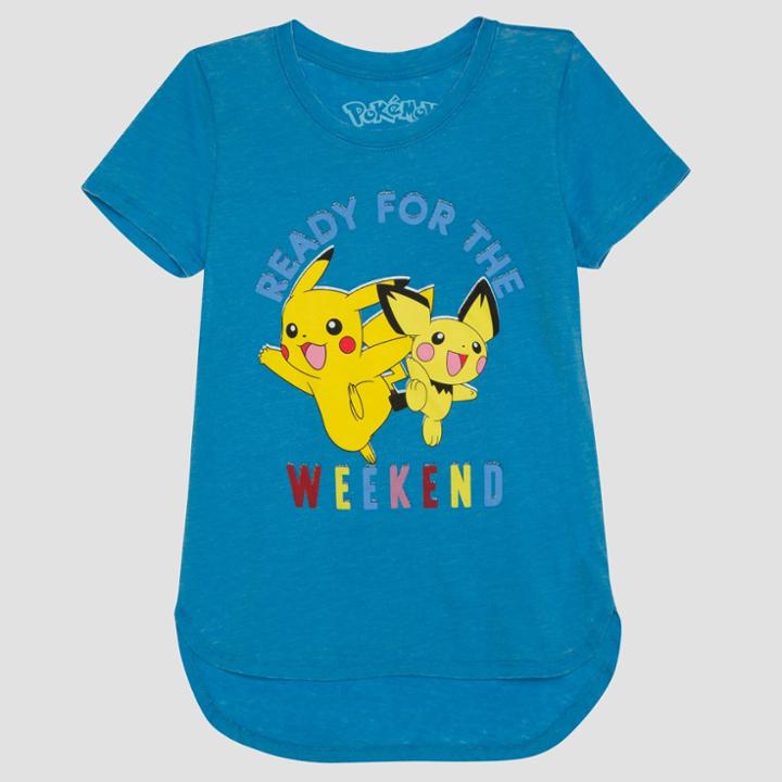 Girls' Pokemon Ready For The Weekend Short Sleeve Graphic T-shirt - Blue
