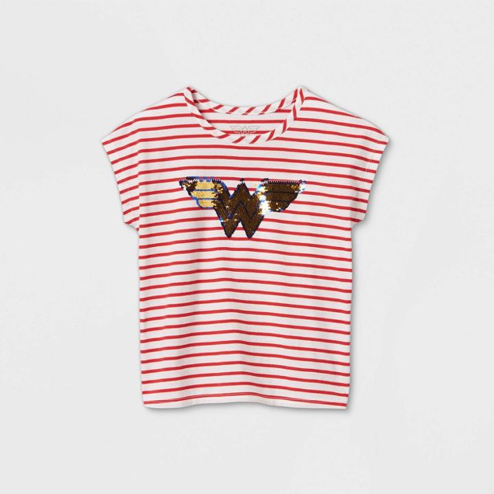 Girls' Dc Comics Wonder Woman Flip Sequin T-shirt - Red