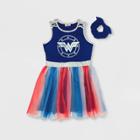 Dc Comics Girls' Wonder Woman A-line Tutu Dress With Scrunchie - Navy