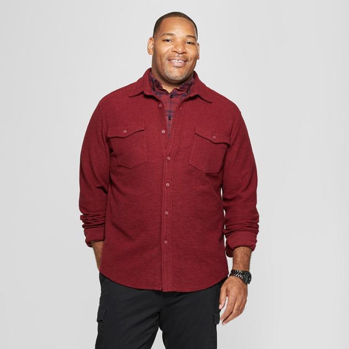 Men's Tall Knit Utility Button-down Shirt - Goodfellow & Co Black Raspberry