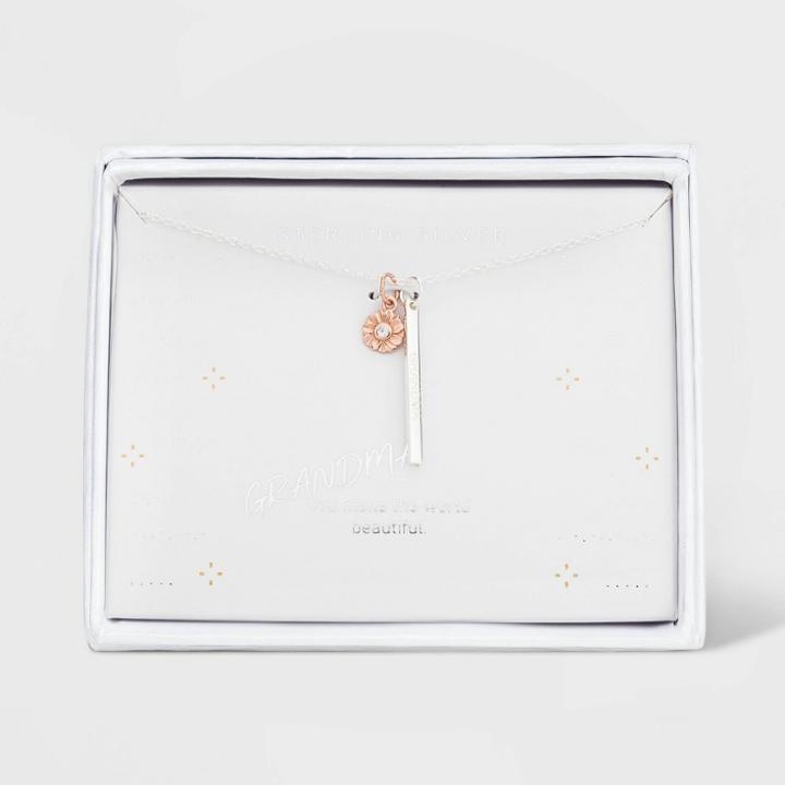 No Brand Sterling Silver Flash Rose Gold Flower Extender Bar Necklace - Silver Gray, Women's, Size: Small,