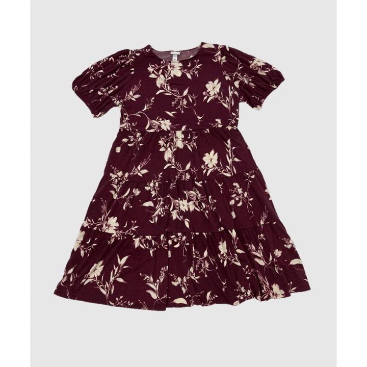 Women's Plus Size Short Sleeve Tiered Floral Print Dress - Ava & Viv Purple Floral Print X