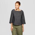 Women's Long Sleeve Square Neck Denim Blouse - Prologue Black