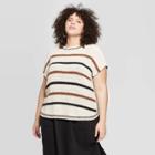 Target Women's Plus Size Striped Short Sleeve Crewneck Sweater T-shirt - Universal Thread Brown