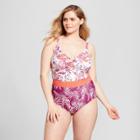 Social Angel Women's Palm Floral One Piece - Maroon/white X, Red White