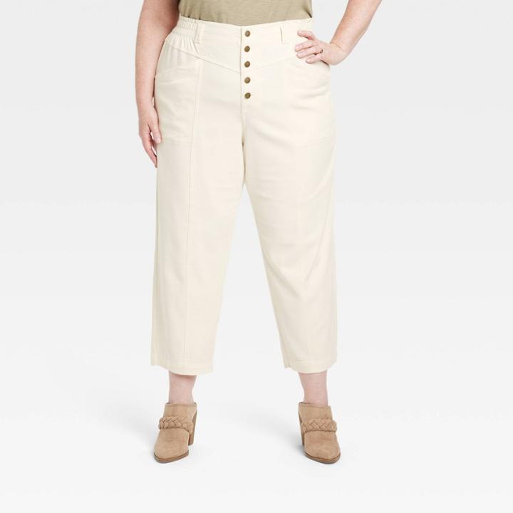 Women's Plus Size Mid-rise Tapered Fit Cargo Pants - Knox Rose White