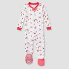 Burt's Bees Baby Baby Girls' Sweet Raspberry Organic Cotton Snug Fit Footed Pajama - Pink