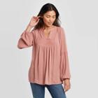 Women's Long Sleeve V-neck Blouse - Knox Rose Pink