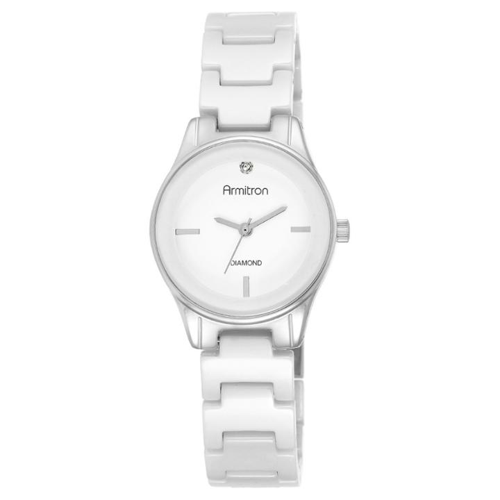 Armitron Women's Diamond-accented Ceramic Bracelet Watch - Silver/white,