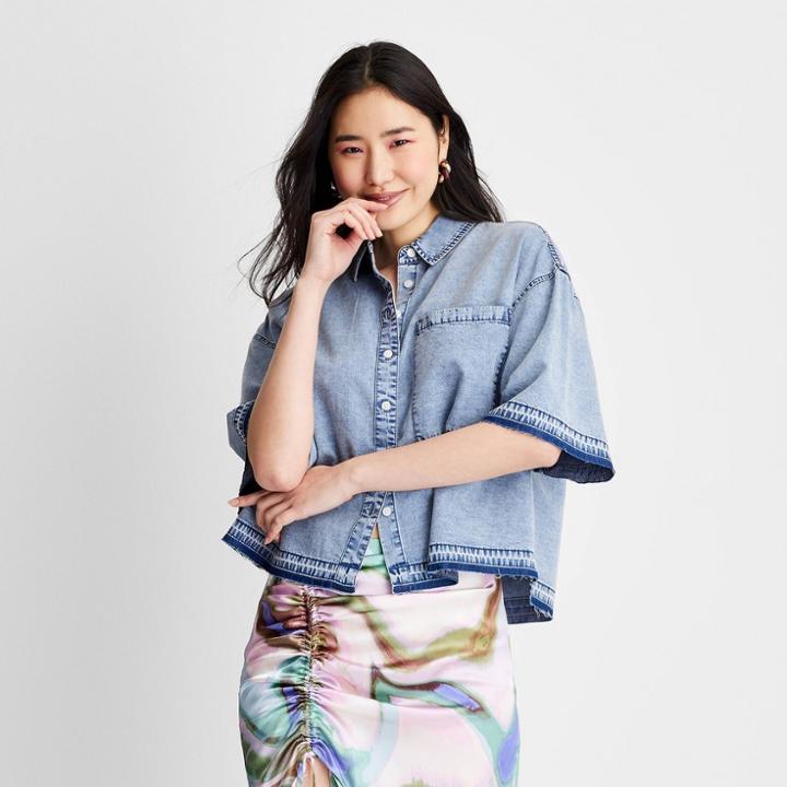Women's Short Sleeve Boxy Denim Shirt - Future Collective With Gabriella Karefa-johnson Blue Xxs