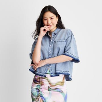 Women's Short Sleeve Boxy Denim Shirt - Future Collective With Gabriella Karefa-johnson Blue Xxs