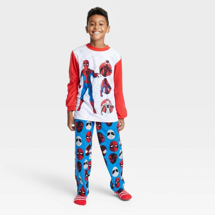 Boys' Marvel Spider-man Pajama Set With Cozy Socks - Gray