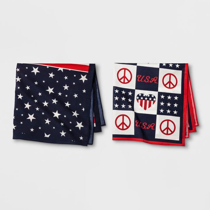 Junk Food Striped Flag & Stars Patchwork Bandana 2pk, Women's, Red