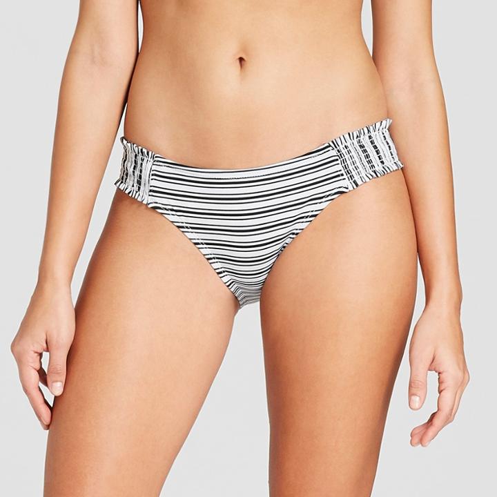 Women's Striped Smocked Tabside Hipster Bikini Bottom - Mossimo White/black