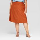 Women's Plus Size Linen Patch Pocket Skirt - Ava & Viv Brown X