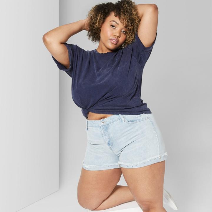 Women's Plus Size Short Sleeve Oversized Crew Neck T-shirt - Wild Fable Blue