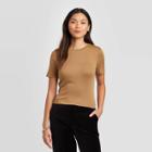 Women's Short Sleeve Crewneck Fitted T-shirt - A New Day Brown S, Women's,