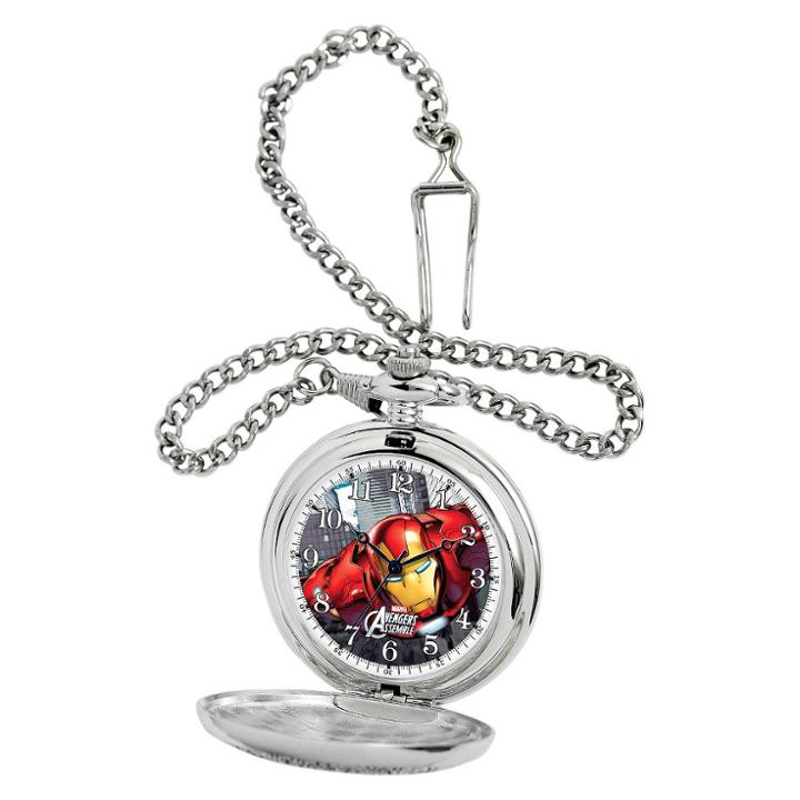 Disney Men's Marvel Iron Man Silver Pocket Watch -