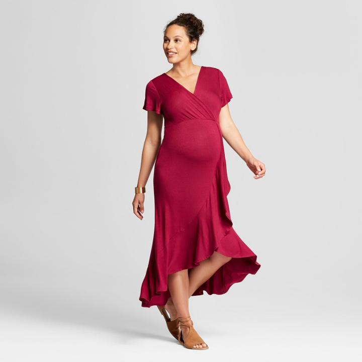 Macherie Maternity Short Sleeve Ruffle High Low Dress - Ma Cherie Wood Berry (pink)