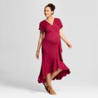 Macherie Maternity Short Sleeve Ruffle High Low Dress - Ma Cherie Wood Berry (pink)