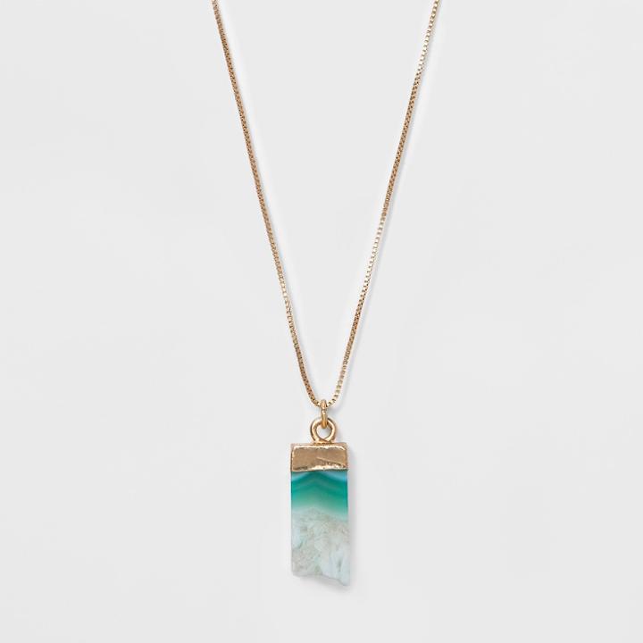 Semi Precious Short Pendant Necklace - Universal Thread Green, Green/light Gold