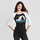 Women's 3/4 Sleeve Round Neck Pacific Northwest Sailboat Graphic T-shirt - Modern Lux Black/white