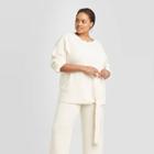 Women's Plus Size Crewneck Tie Waist Sweater - A New Day Tan 1x, Women's,