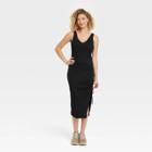Women's Sleeveless Ruched Knit Dress - A New Day Black