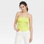 Women's Slim Fit Textured Halter Top - A New Day Green