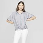 Women's Striped Short Sleeve Collared Camp Shirt - Universal Thread Blue