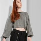 Women's Striped Long Sleeve Round Neck Rib Sweater Knit Top - Wild Fable Black/ivory