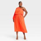 Women's Plus Size One Shoulder Long Sleeve Dress - Who What Wear Orange