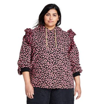 Women's Plus Size Floral Print Ruffle Hooded Sweatshirt - Sandy Liang X Target Pink