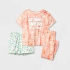 Girls' 3pc Pajama Set - Cat & Jack Peach/mint Tie-dye Xs, Pink/green Tie-dye