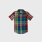 Boys' Short Sleeve Button-down Poplin Plaid Shirt - Cat & Jack Red/yellow/blue