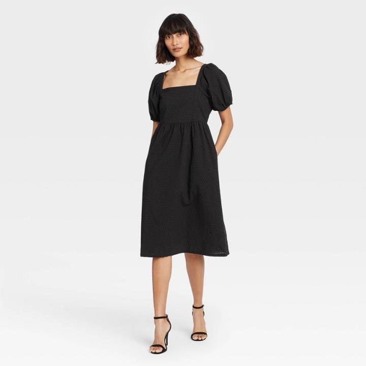 Women's Puff Short Sleeve Dress - A New Day Black