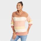 High Neck Cozy Cable Pullover Maternity Sweater - Isabel Maternity By Ingrid & Isabel Striped S, Multicolor