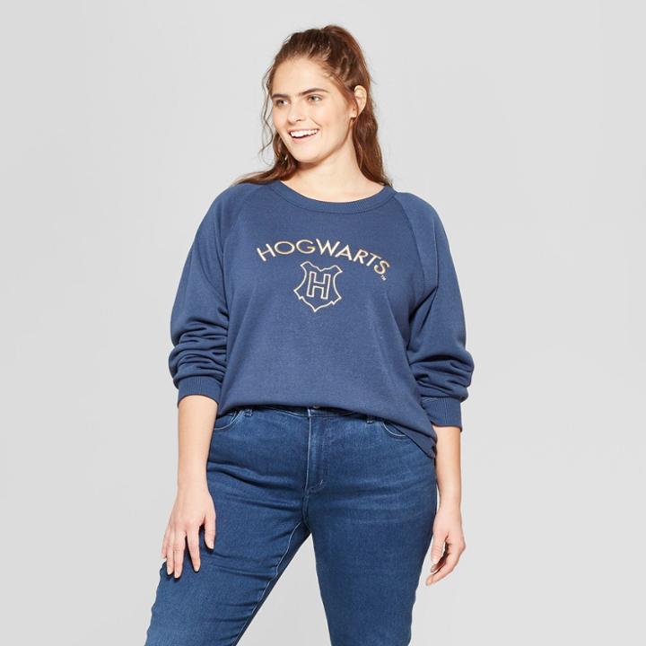 Warner Brothers Women's Harry Potter Plus Size Hogwarts Graphic Sweatshirt - (juniors') Blue